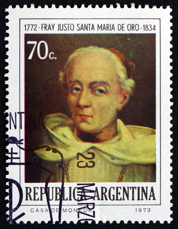 ARGENTINA - CIRCA 1974: a stamp printed in the Argentina shows Brother Justo Santa Maria de Oro, Theologian, Patriot and First Argentine Bishop, circa 1974のeditorial素材