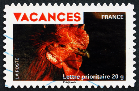 FRANCE - CIRCA 2009: a stamp printed in the France shows Roosters Head, circa 2009のeditorial素材