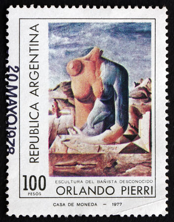 ARGENTINA - CIRCA 1977: a stamp printed in the Argentina shows Woman's Torso, Sculpture by Orlando Pierri, circa 1977のeditorial素材