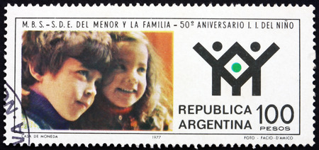 ARGENTINA - CIRCA 1978: a stamp printed in the Argentina shows Children, 50th Anniversary of Childrens Institute, circa 1978のeditorial素材