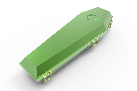 Green coffin, isolated on white, 3d renderの写真素材