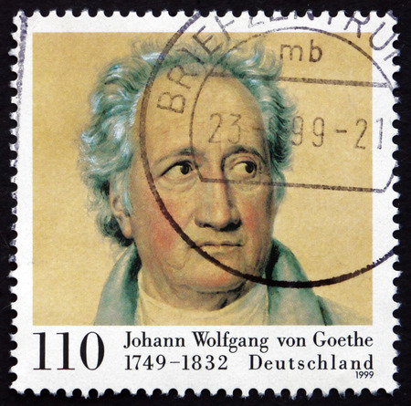 GERMANY - CIRCA 1999: a stamp printed in the Germany shows Johann Wolfgang von Goethe, Writer and Natural Philosopher, circa 1999のeditorial素材