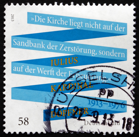 GERMANY - CIRCA 2013: a stamp printed in the Germany shows Julius Kardinal Dopfner, Birthday Centenary, circa 2013のeditorial素材