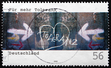 GERMANY - CIRCA 2002: a stamp printed in the Germany shows More Tolerance, circa 2002のeditorial素材