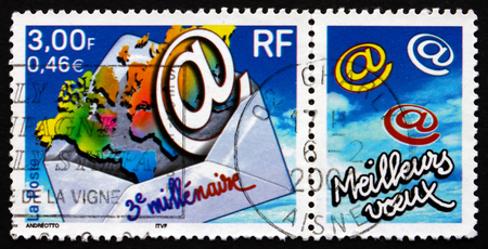 FRANCE - CIRCA 2000: a stamp printed in the France shows Start of the 3rd Millennium, circa 2000のeditorial素材