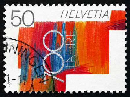 SWITZERLAND - CIRCA 1991: a stamp printed in the Switzerland shows Swiss Confederation, 700th Anniversary, circa 1991のeditorial素材