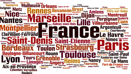 Cities in France word cloud concept. Vector illustrationのイラスト素材
