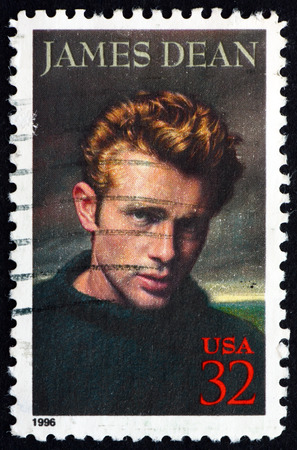 USA - CIRCA 1996: a stamp printed in the USA shows James Dean, American Actor, circa 1996のeditorial素材