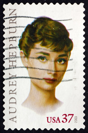 USA - CIRCA 2003: a stamp printed in the USA shows Audrey Hepburn, British Actress and Humanitarian, circa 2003のeditorial素材