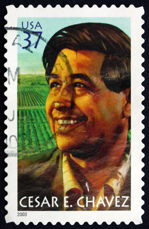 USA - CIRCA 2003: a stamp printed in the USA shows Cesar E. Chavez, Labor Leader and Civil Rights Activist, circa 2003のeditorial素材
