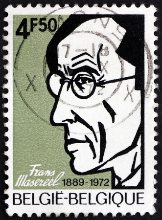 BELGIUM - CIRCA 1972: a stamp printed in the Belgium shows Frans Masereel, Flemish Painter and Graphic Artist, Wood Engraver, circa 1972のeditorial素材
