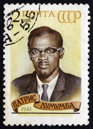 RUSSIA - CIRCA 1961: a stamp printed in the Russia shows Patrice Lumumba, Premier of Congo, circa 1961のeditorial素材