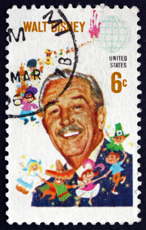 USA - CIRCA 1968: a stamp printed in the USA shows Walt Disney, Cartoonist, Film Producer, Creator of Mickey Mouse, circa 1968のeditorial素材
