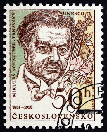 CZECHOSLOVAKIA - CIRCA 1981: a stamp printed in the Czechoslovakia shows Mikulas Schneider-Trnavsky, Slovak Composer, Conductor and Pedagogue, circa 1981のeditorial素材