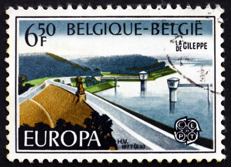 BELGIUM - CIRCA 1978: a stamp printed in the Belgium shows Gileppe Dam, on the Gileppe River in Jalhay, Wallonia, Belgium, circa 1978のeditorial素材