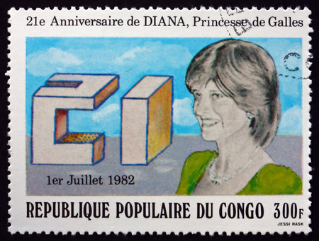 CONGO - CIRCA 1982: a stamp printed in the Belgian Congo shows Princess Diana, 21st Birthday, circa...