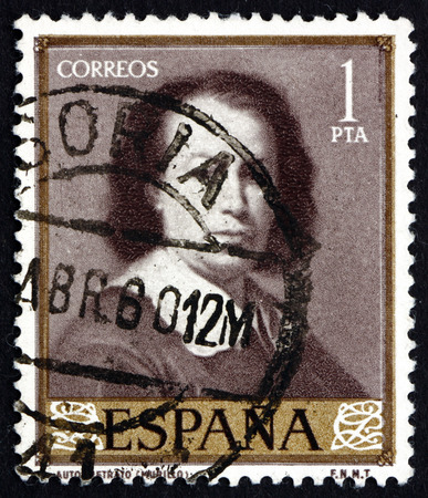 SPAIN - CIRCA 1960: a stamp printed in the Spain shows Self-portrait, Painting by Murillo, circa 1960のeditorial素材