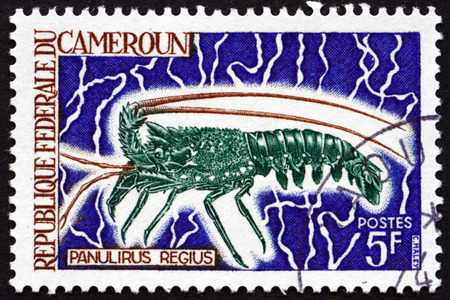 CAMEROON - CIRCA 1968: a stamp printed in Cameroon shows Royal Spiny Lobster, Panulirus Regius, circa 1968のeditorial素材