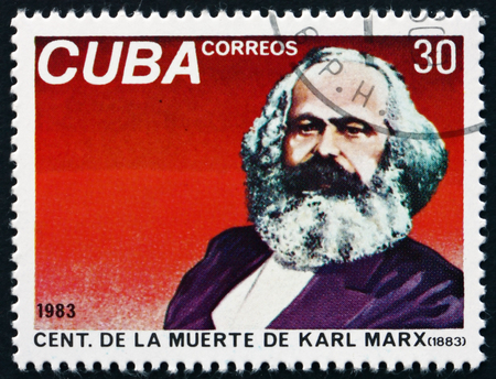 CUBA - CIRCA 1983: a stamp printed in the Cuba shows Karl Marx, Philosopher, Economist and Revolutionary Socialist, circa 1983のeditorial素材