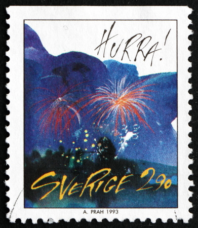 SWEDEN - CIRCA 1993: a stamp printed in the Sweden shows Greetings, circa 1993のeditorial素材
