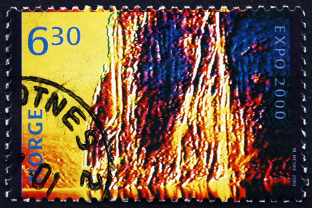 NORWAY - CIRCA 2000: a stamp printed in the Norway shows Power and Energy, Artwork of Marianne Heske, Visual Artist, circa 2000のeditorial素材