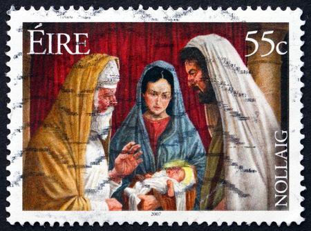 IRELAND - CIRCA 2007: a stamp printed in the Ireland shows Presentation in the Temple, Christmas, circa 2007のeditorial素材