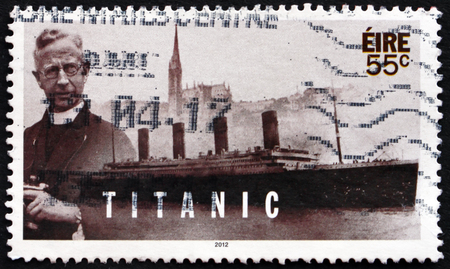 IRELAND - CIRCA 2012: a stamp printed in Ireland shows Pater Francis Browne, Photographer, Centenary of Titanics Sinking, circa 2012のeditorial素材