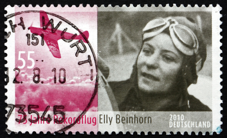 GERMANY - CIRCA 2010: a stamp printed in Germany shows Elly Beinhorn-Rosemeyer, German Pilot, circa 2010のeditorial素材