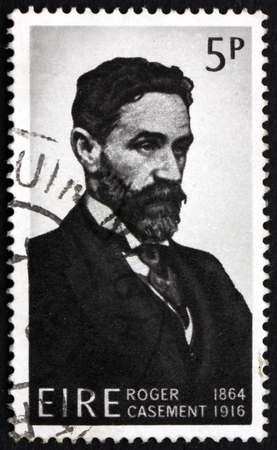 IRELAND - CIRCA 1966: a stamp printed in Ireland shows Roger Casement, British Consular Agent and Irish Rebel who was Executed for Treason, circa 1966のeditorial素材