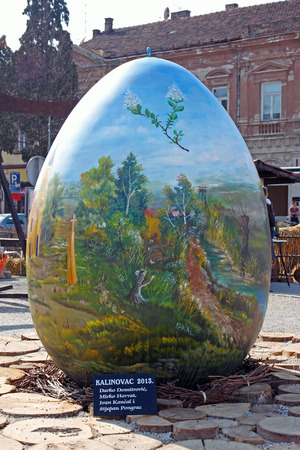 CROATIA KOPRIVNICA, 20 MARCH 2016: Exhibition of large Easter eggs 'Egg from the heart' at Zrinski square in Koprivnica, Croatiaのeditorial素材