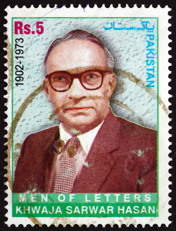 PAKISTAN - CIRCA 2005: a stamp printed in Pakistan shows Khwaja Sarwar Hasan, Diplomat and Writer, circa 2005のeditorial素材
