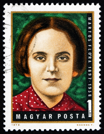 HUNGARY - CIRCA 1972: a stamp printed in Hungary shows Flora Martos, Hungarian Labor Party Leader, circa 1972のeditorial素材