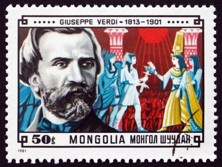 MONGOLIA - CIRCA 1981: a stamp printed in Mongolia shows Giuseppe Verdi, Italian Composer of Operas,...