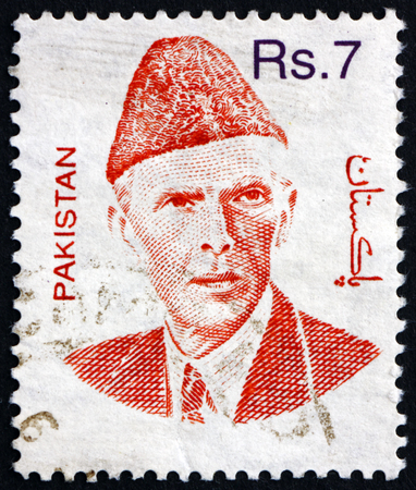 PAKISTAN - CIRCA 1998: a stamp printed in Pakistan shows Mohammad Ali Jinnah, Lawyer, Politician and the Founder of Pakistan, circa 1998のeditorial素材