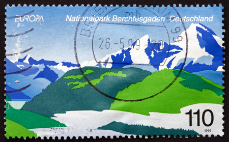 GERMANY - CIRCA 1999: a stamp printed in the Germany shows Berchtesgaden, National Park, Germany, circa 1999のeditorial素材