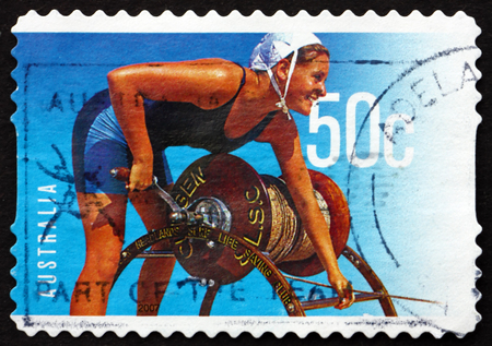 AUSTRALIA - CIRCA 2007: a stamp printed in the Australia shows Female Lifeguard, Surf Life Saving Australia, Centenary, circa 2007のeditorial素材