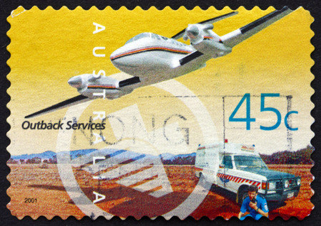 AUSTRALIA - CIRCA 2001: a stamp printed in the Australia dedicated to Royal Flying Doctor Service, Outback Services, circa 2001のeditorial素材