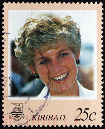 KIRIBATI - CIRCA 1998: a stamp printed in Kiribati shows Diana, Princess of Wales, circa 1998のeditorial素材