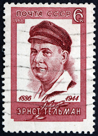 RUSSIA - CIRCA 1966: a stamp printed in Russia shows Ernst Thalmann, German Communist Leader, circa 1966のeditorial素材