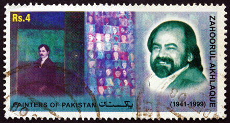 PAKISTAN - CIRCA 2006: a stamp printed in Pakistan shows Zahoorul Akhlaque, Painter, circa 2006のeditorial素材