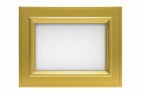 Gold plated rectangular picture frame isolated on white, 3D render