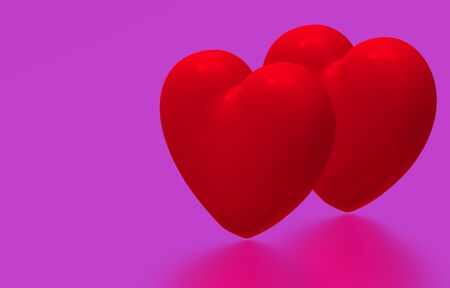 Two red hearts on pink background, 3D renderの写真素材