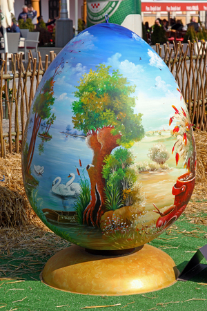 CROATIA KOPRIVNICA, 20 MARCH 2016: Exhibition of large Easter eggs 'Egg from the heart' at Zrinski square in Koprivnica, Croatiaのeditorial素材