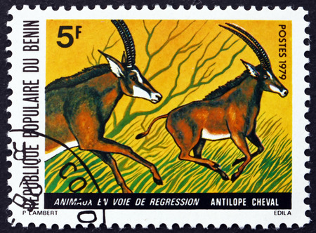 BENIN - CIRCA 1979: a stamp printed in Benin shows Antelope, circa 1979のeditorial素材