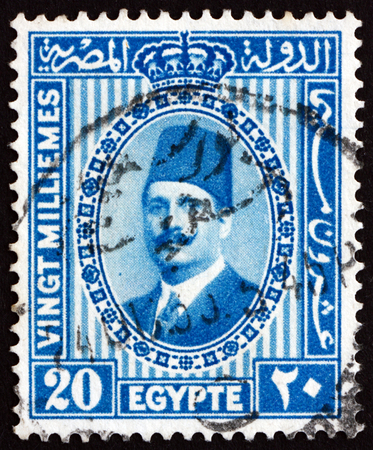 EGYPT - CIRCA 1932: a stamp printed in Egypt shows King Fuad, Portrait, circa 1932のeditorial素材