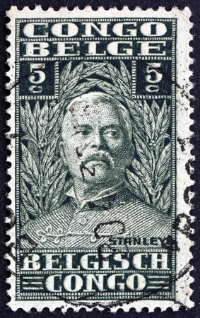 BELGIAN CONGO - CIRCA 1928: a stamp printed in Belgian Congo shows Sir Henry Morton Stanley, Explorer, circa 1928のeditorial素材