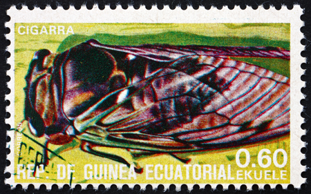 EQUATORIAL GUINEA - CIRCA 1978: a stamp printed in Equatorial Guinea shows Grasshopper, Insect, circa 1978のeditorial素材