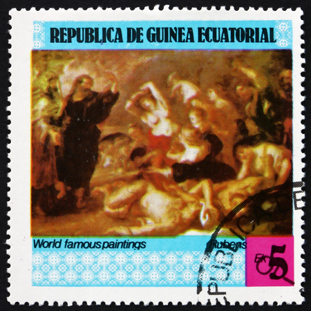 EQUATORIAL GUINEA - CIRCA 1978: a stamp printed in Equatorial Guinea shows Painting by Rubens, Flemish Painter, circa 1978のeditorial素材