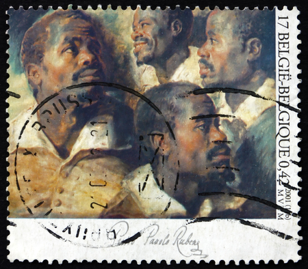 BELGIUM - CIRCA 2001: a stamp printed in the Belgium shows Study of a man's Head, Painting by Peter Paul Rubens, circa 2001のeditorial素材