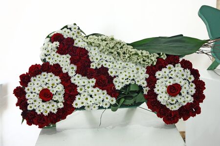 Motorcycle made of flowers, a flower decorationの写真素材
